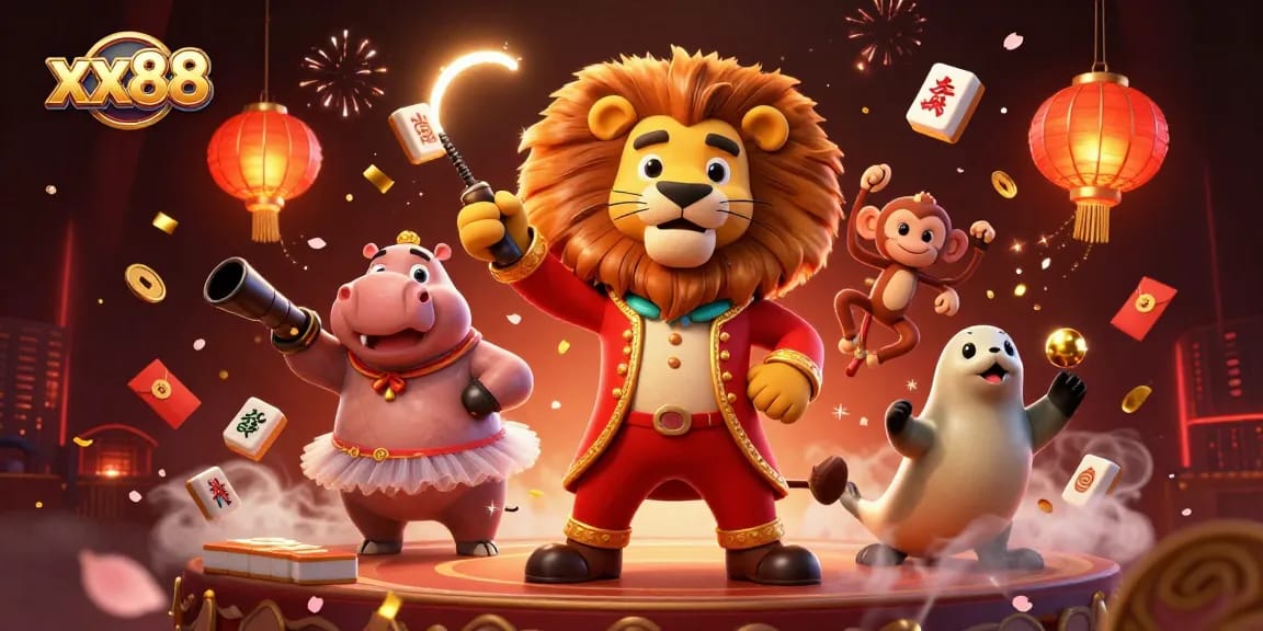 Win big at xx88 with a vibrant 3D illustration showcasing lively casino elements and exciting characters.