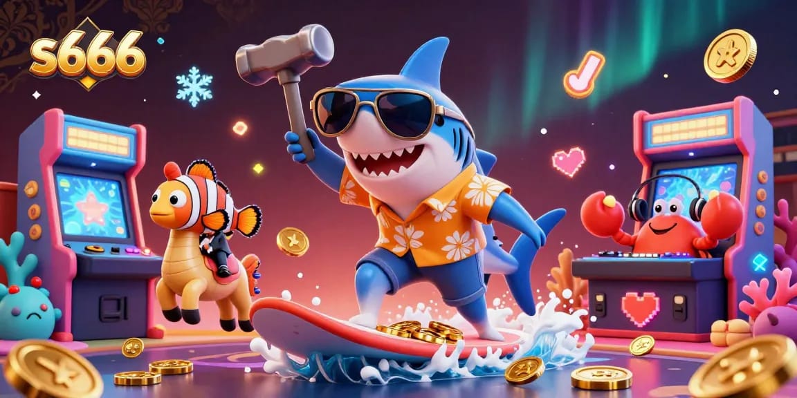 S666 players enjoy thrilling casino adventures with vibrant characters and gaming elements, surrounded by exciting visuals.