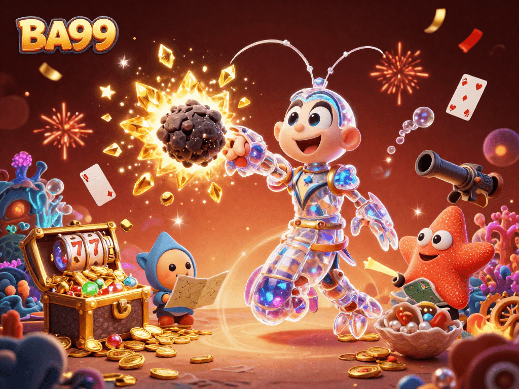 Engage with BA99's thrilling experience featuring a galactic samurai amidst a vibrant casino world filled with gold coins.