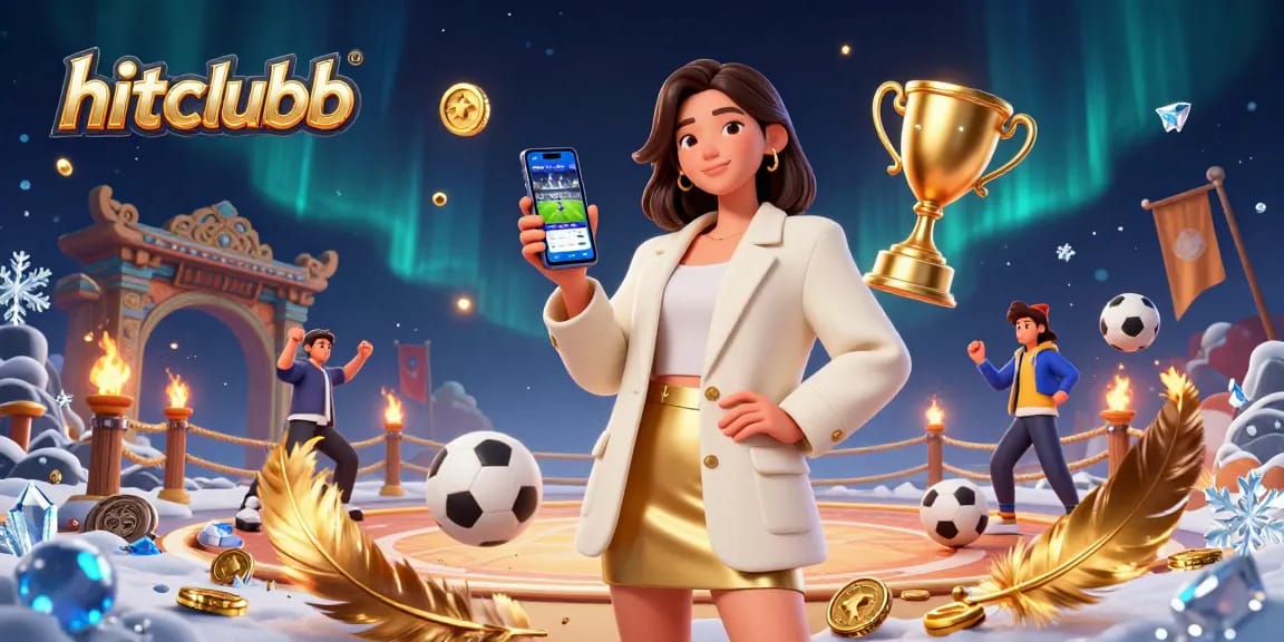 Hitclubb offers interactive gaming; Asian woman with a smartphone showcases dynamic sports betting.