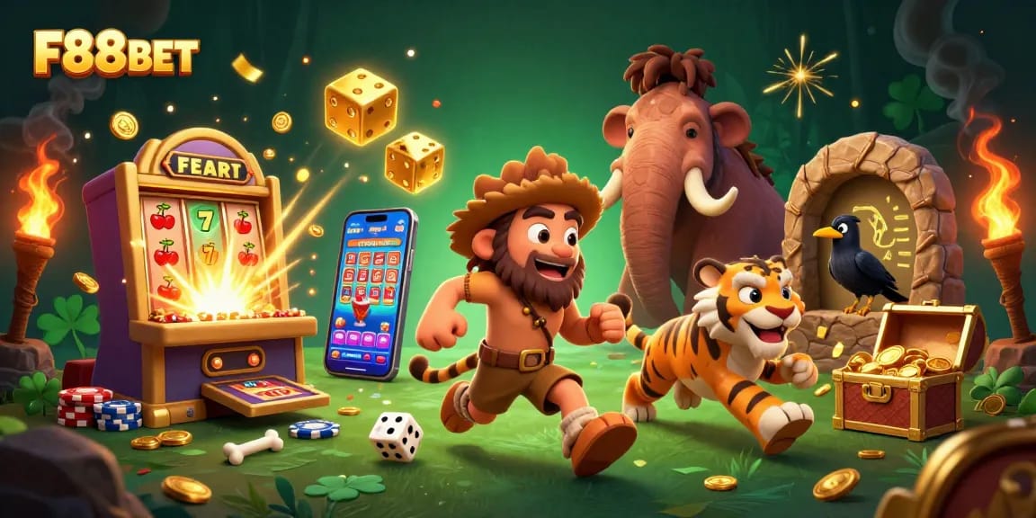Experience thrilling gaming at F88BET with vibrant casino elements and dynamic characters.