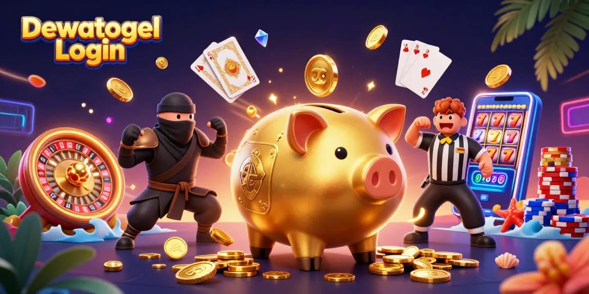 Engage with Dewatogel Login to check real-time lottery results amid vibrant casino-themed visuals.