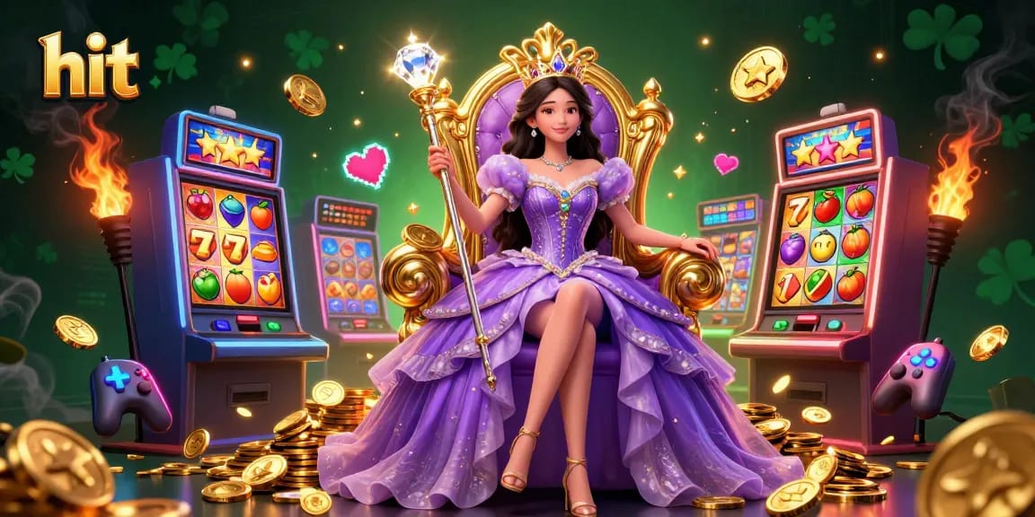 Hit with excitement at the slot machines in a vibrant casino scene featuring a regal princess character