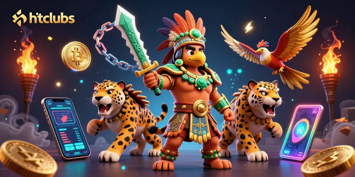 Hitclubs showcases thrilling gaming adventures with vibrant 3D warriors and cryptocurrency elements.