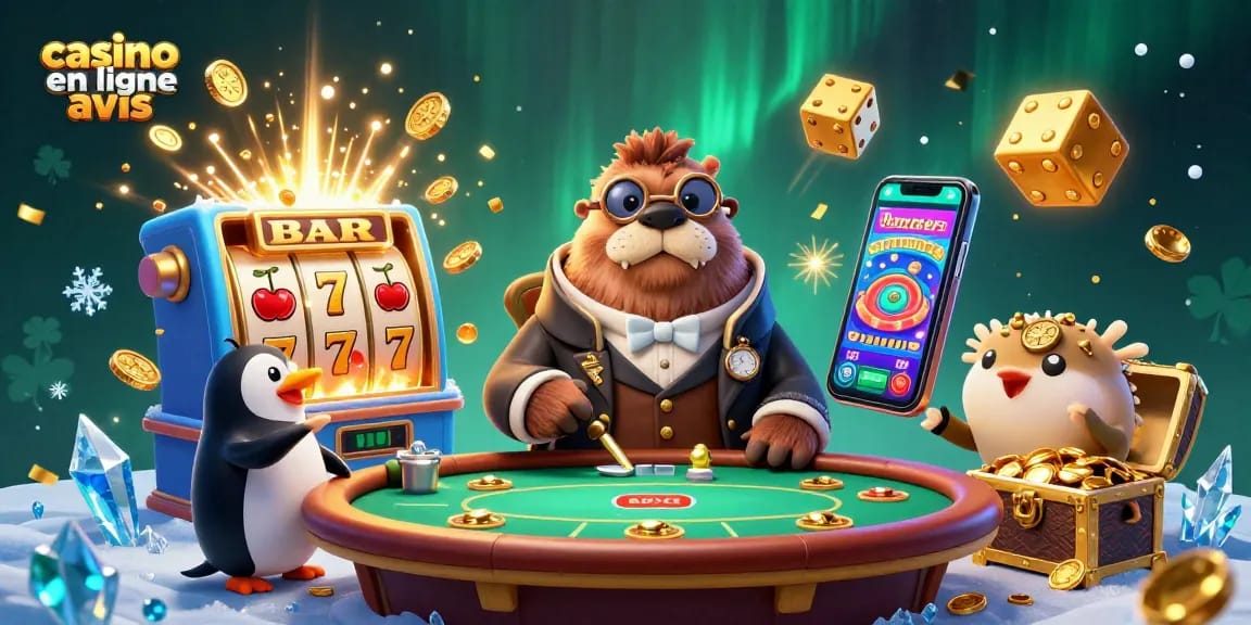 Aperçu de l'illustration 3D riche et dynamique sur l'expérience des casinos en ligne, mettant en avant "casino en ligne avis".