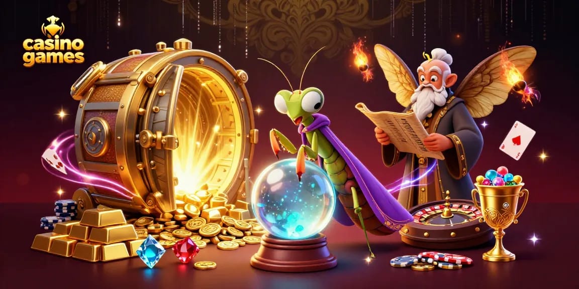 Engage with exciting casino games featuring vibrant characters and thrilling elements in a dynamic scene.