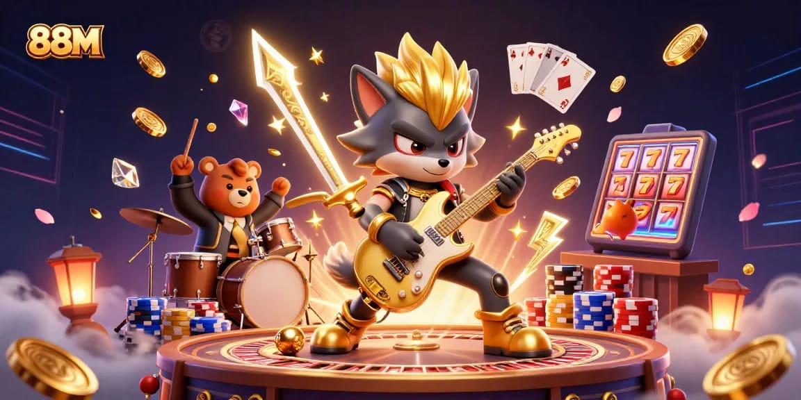 Experience 88M's vibrant casino atmosphere with thrilling characters and dazzling game elements.