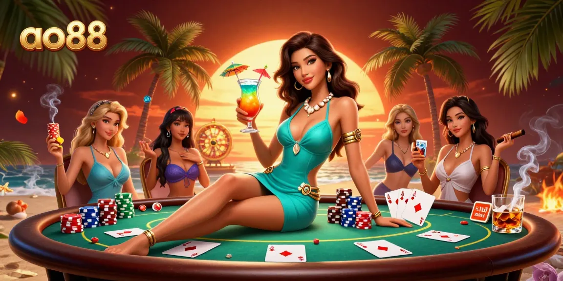 Experience winning moments at ao88 with tropical cocktails and vibrant casino elements.