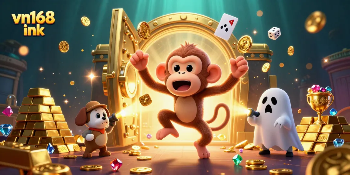 Experience the thrilling world of vn168 ink with a playful poltergeist monkey among dazzling casino treasures.
