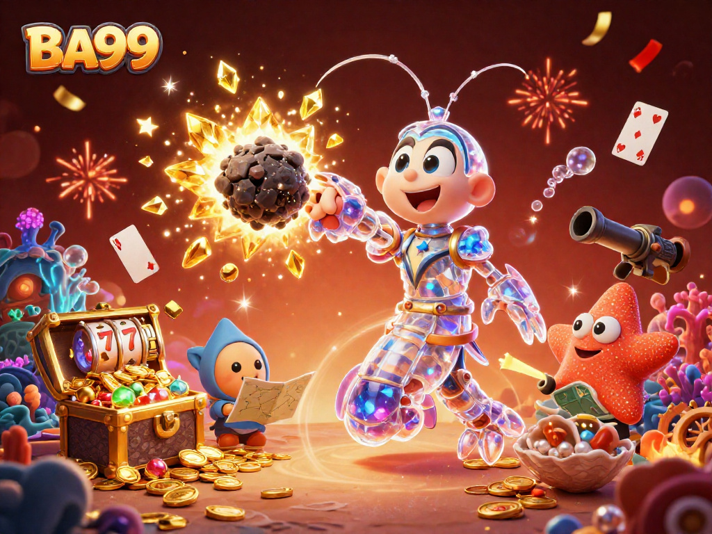 Engage with BA99's thrilling experience featuring a galactic samurai amidst a vibrant casino world filled with gold coins.