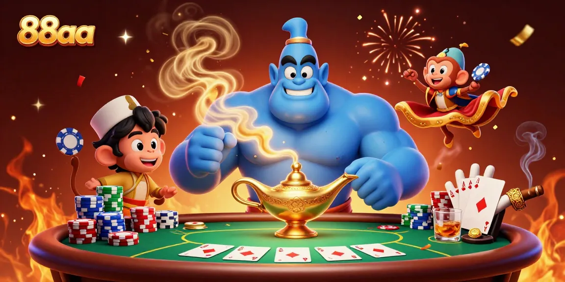 Engage with the vibrant casino scene featuring 88aa's dynamic characters as they interact in a dramatic poker tournament.