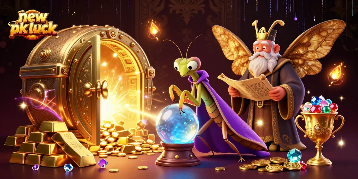Experience the excitement of new pk luck with a vibrant 3D casino scene featuring fortune tellers and treasures.