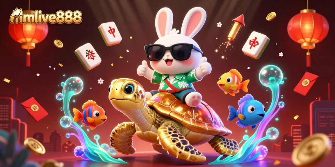 The adorable rabbit features in this vibrant mmlive888 casino illustration showcasing interactive gaming elements.