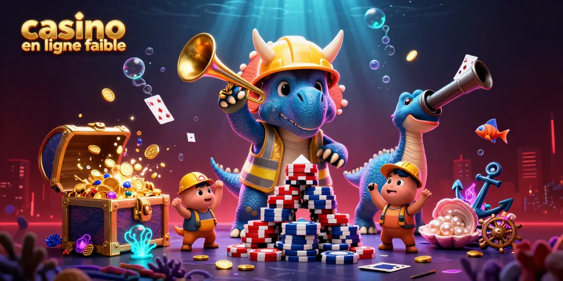 Profitez d'une scène colorée de 'casino en ligne fiable' avec des dinosaures dans une ambiance de casino sous-marin.