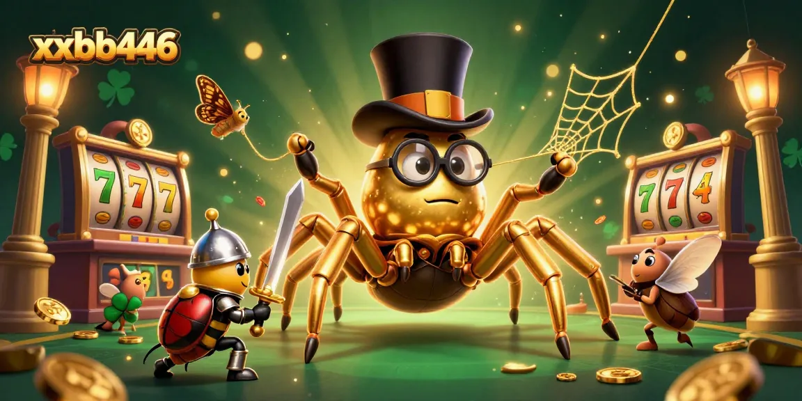 Experience epic gameplay at xxbb446 featuring a golden tarantula and a knight amid vibrant casino elements.