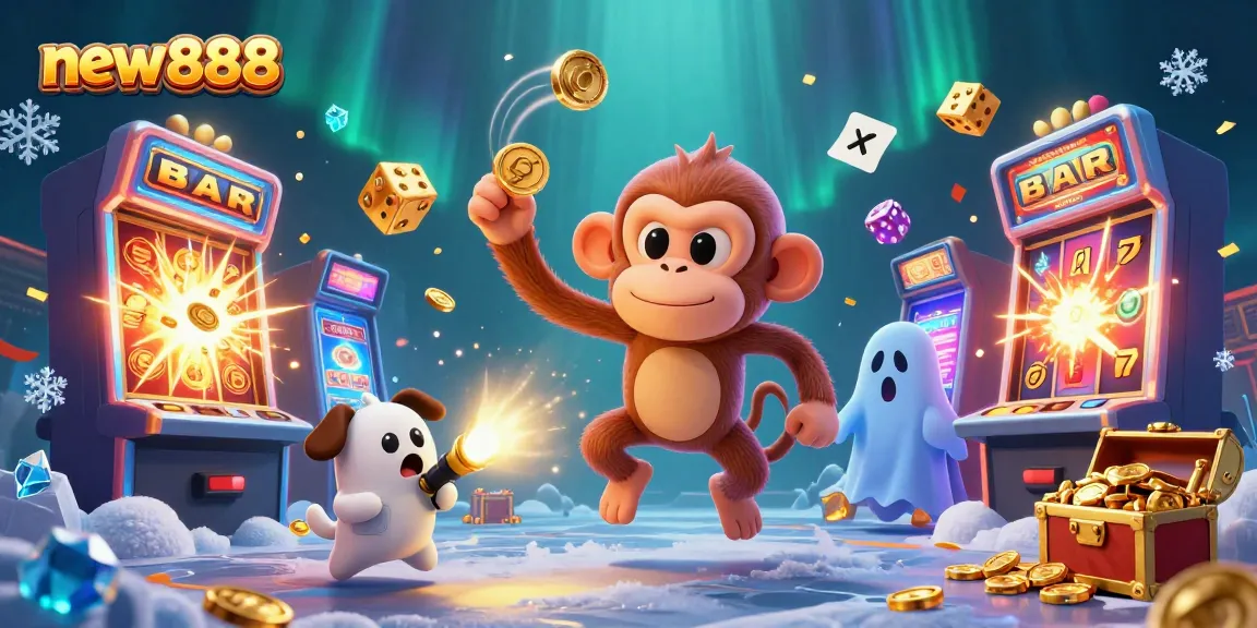 Experience the thrilling casino action with new888 in this vibrant 3D illustration of a lively online gaming environment.