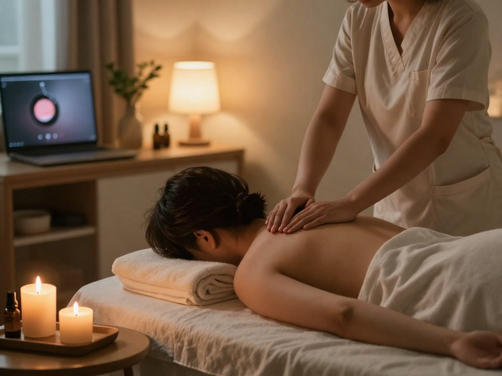 송도출장마사지 session in a soothing home spa environment with an experienced therapist.