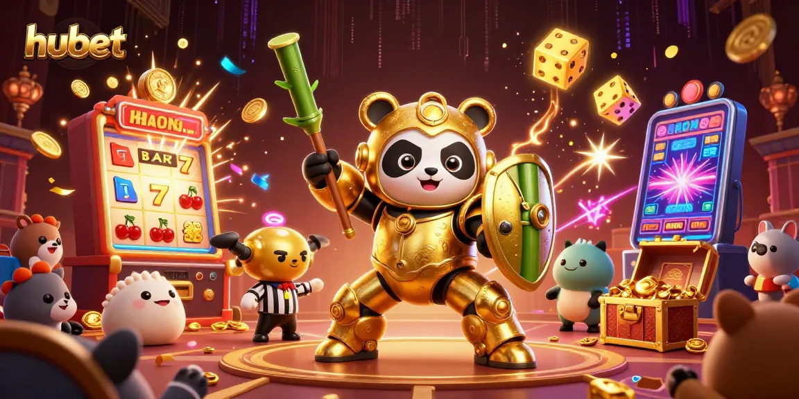 Engage with hubet's vibrant 3D cartoon casino scene featuring joyful elements and dynamic game actions.