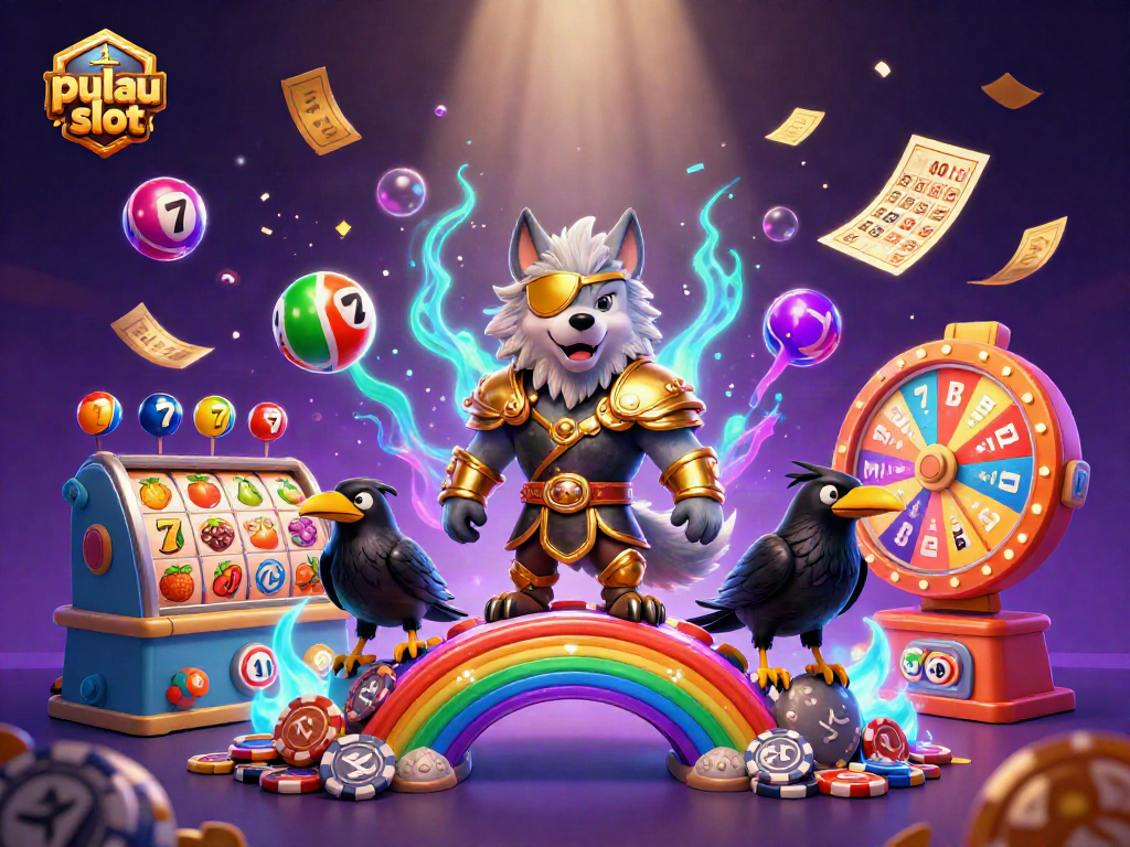 Experience pulau slot action embodied by Odin and his ravens amidst vibrant gaming symbols.