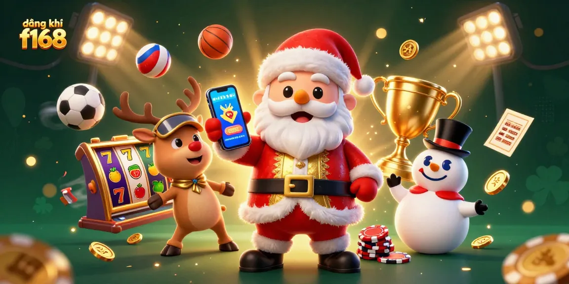 Join the fun with đăng ký f168 as Santa spins jackpot slots in a vibrant casino scene.