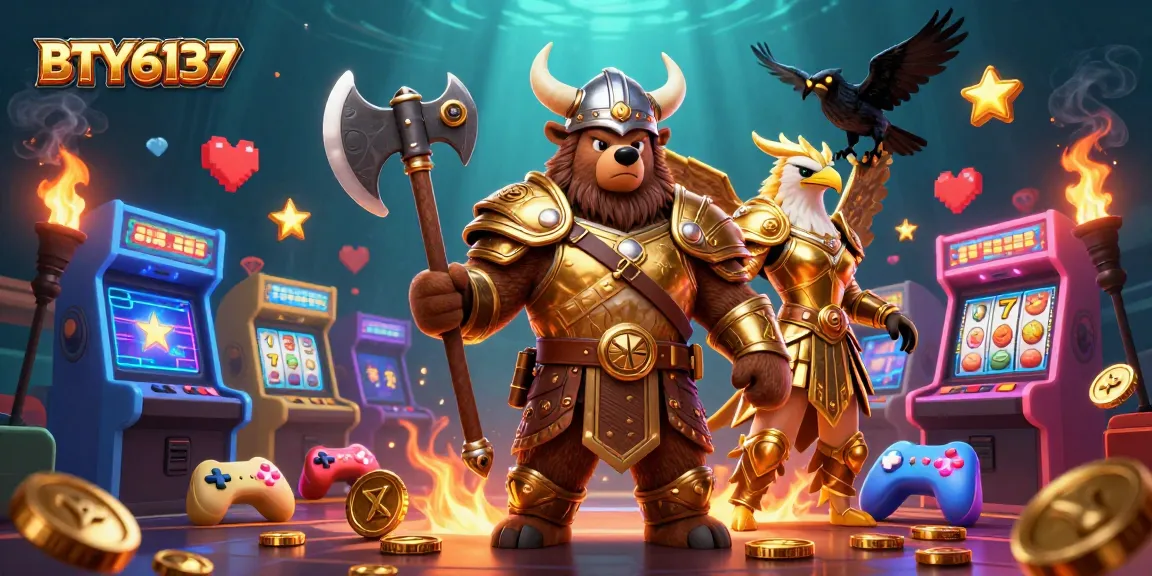 Engage with BTY6137 as the Viking berserker bear and Valkyrie eagle entertain in a vibrant casino scene.