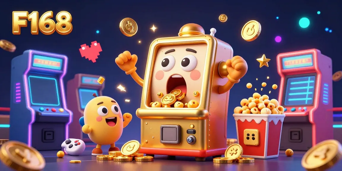 Experience F168 magic with a golden slot machine hitting a jackpot in a vibrant gaming celebration.