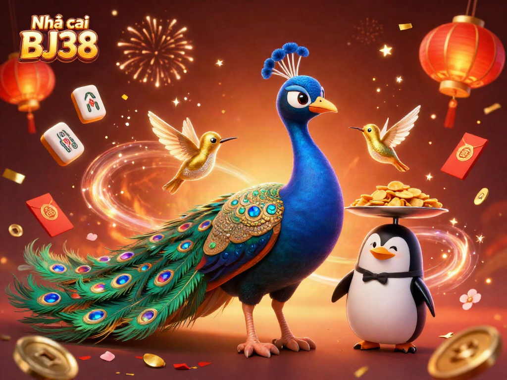 Engaging action at Nhà cái BJ38 with colorful 3D scene illustrating vibrant casino elements and characters.
