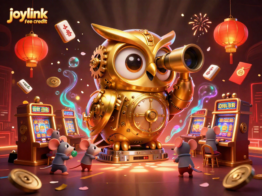 Activate joylink free credit bonuses while exploring a vibrant casino scene featuring whimsical characters and action.