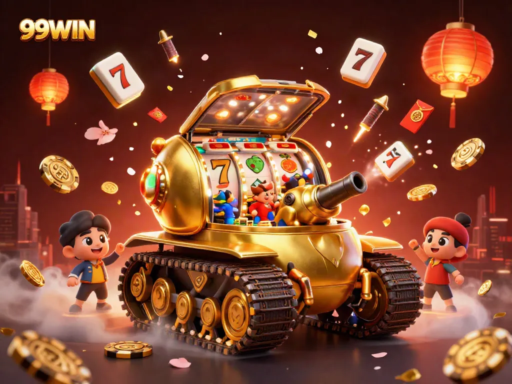 Experience thrilling gaming adventures with vibrant 99WIN casino elements and a dynamic 3D scene.