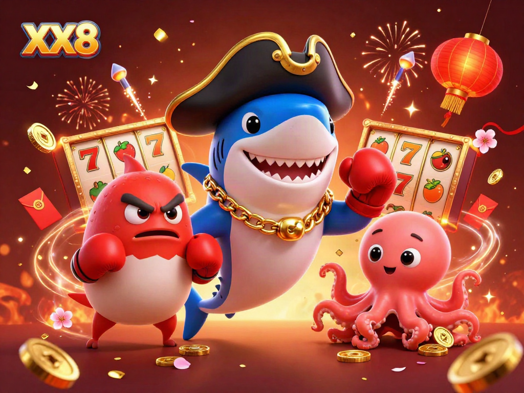 Engage with thrilling XX8 casino adventures featuring a pirate shark, pufferfish, and octopus.