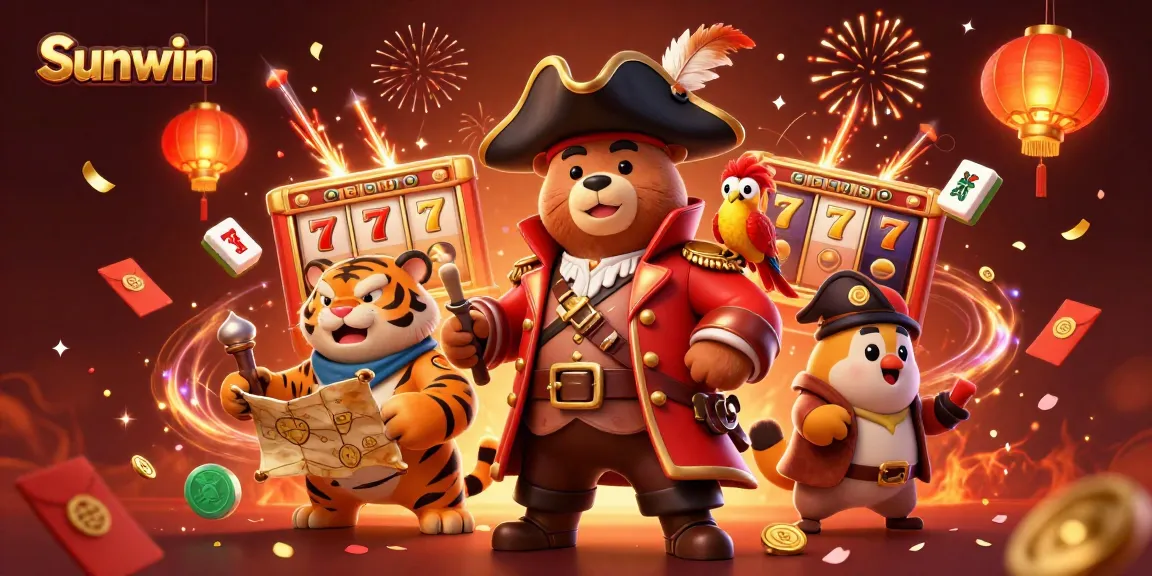 Engage with Sunwin's vibrant 3D casino experience featuring adventurous characters and exciting slot elements.