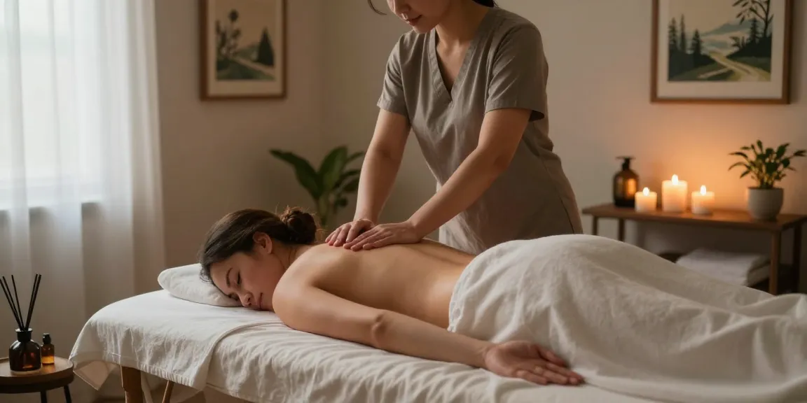 Massage therapy session showcasing 마포출장안마 in a serene studio with calming elements.