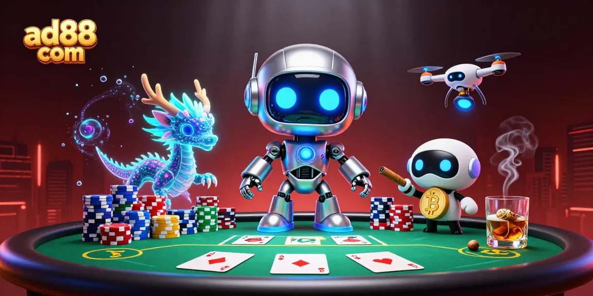 Experience gaming excitement with ad88 com in a vibrant 3D casino illustration featuring fantasy characters.