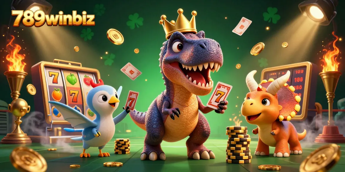 Experience the excitement of 789winbiz with an engaging scene of friendly dinosaurs at a slot game table.