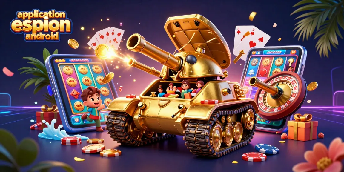Jouer avec l'application espion android dans un casino miniature à bord d'un tank doré.