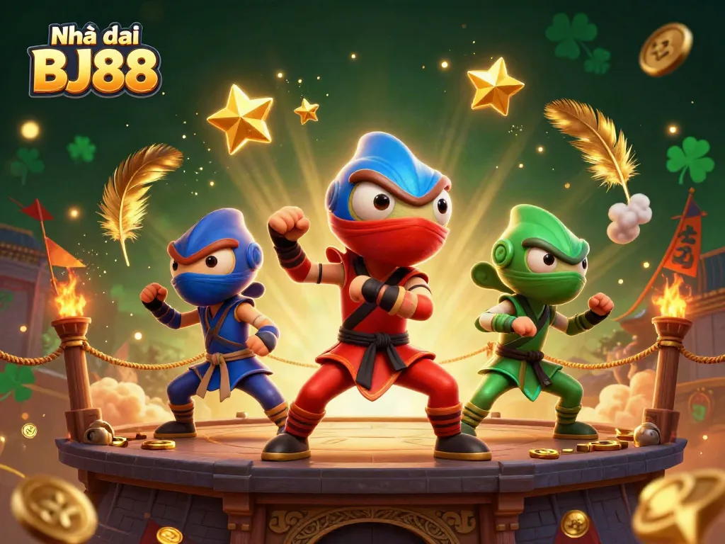 Experience the thrill of Nhà cái BJ88 with our vibrant 3D illustration featuring dynamic casino gameplay elements.