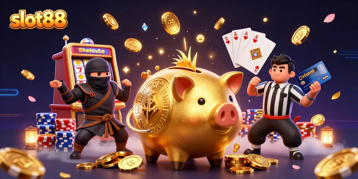 Slot88 menampilkan sumo celengan emas dan dompet ninja dalam aksi bersama, menciptakan suasana kasino yang seru.