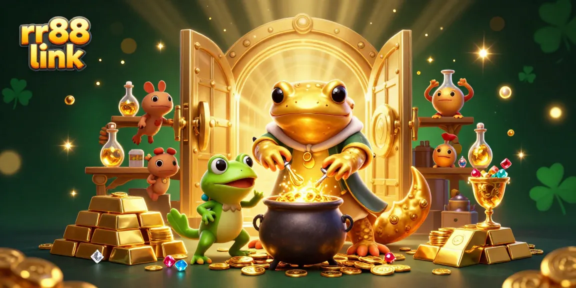 Experience thrilling adventures with rr88 link in a vibrant casino scene filled with gold and treasures.