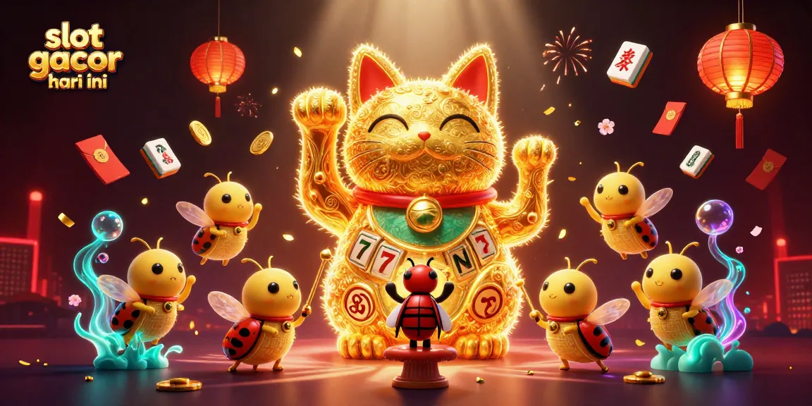Experience the thrill of slot gacor hari ini with a vibrant illustration featuring a lucky cat and dynamic casino symbols.