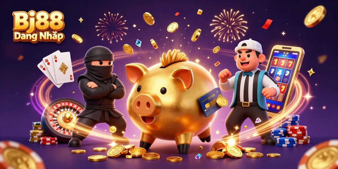 Engage in thrilling gaming action with Bj88 Đăng Nhập, showcasing exciting casino elements and characters in an animated competition.