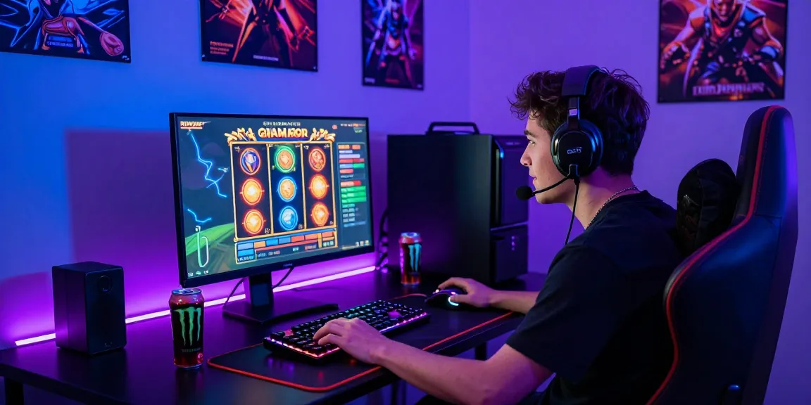 Gamer menikmati pengalaman bermain slot gacor dengan grafik menarik dan peralatan gaming modern.