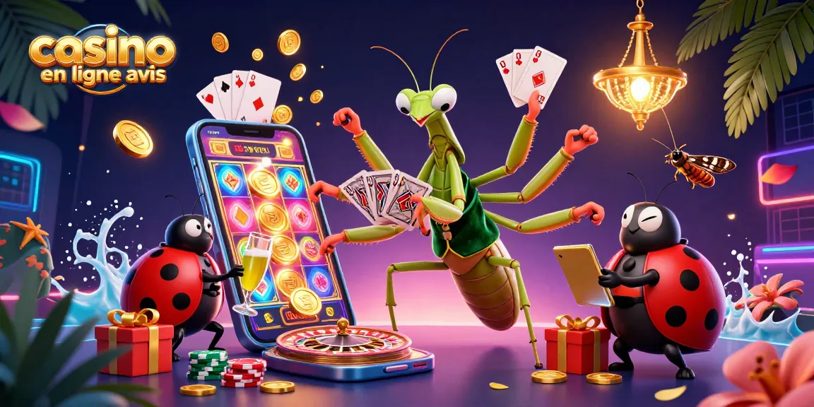 Casino en ligne avis : personnage de casino vibrant avec des jeux et des éléments fascinants