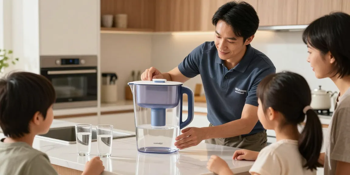 Waterdrop ED06P Electric Water Filter Pitcher installed by a licensed professional in a local home kitchen.