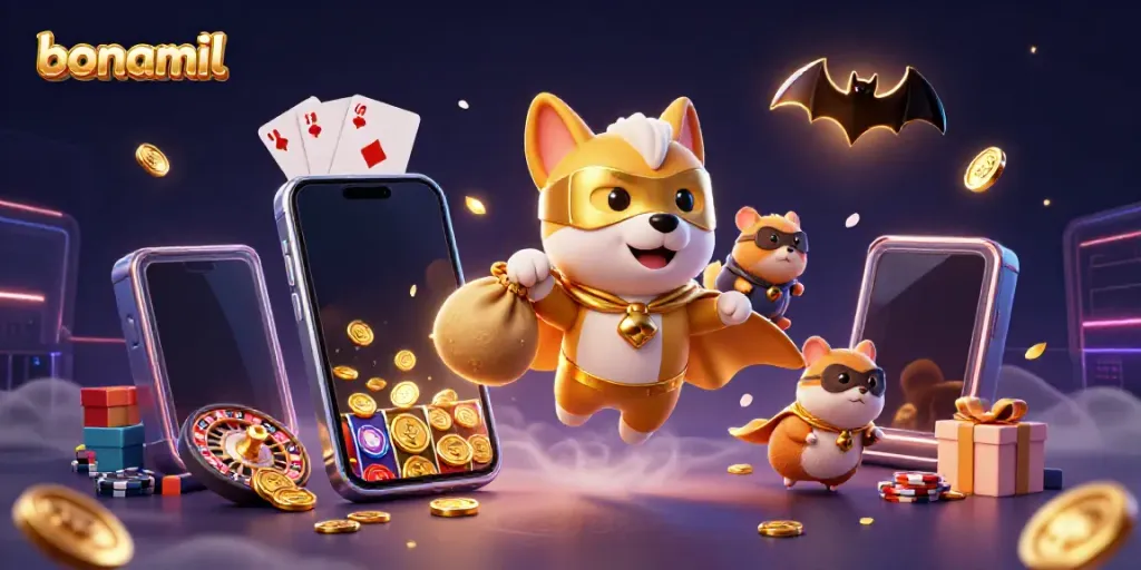 Permainan slot menarik dari bonamil dengan pahlawan 3D dan elemen kasino yang penuh warna.