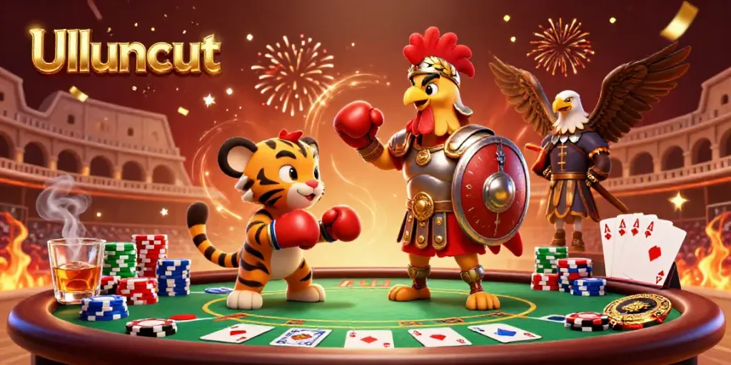Menonton video Ulluuncut dengan elemen poker dan suasana koloseum yang dinamis.