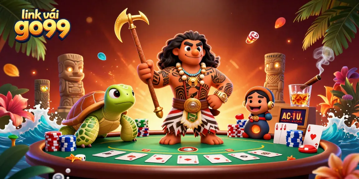 Experience excitement and strategy with link vào go99 at this lively poker scene, featuring a cartoon demigod.