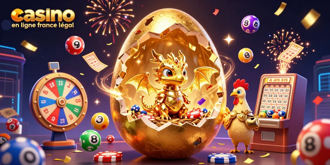 Découvrez une illustration 3D de casino en ligne légal en France, mettant en scène un dragon doré et des éléments de jeu.