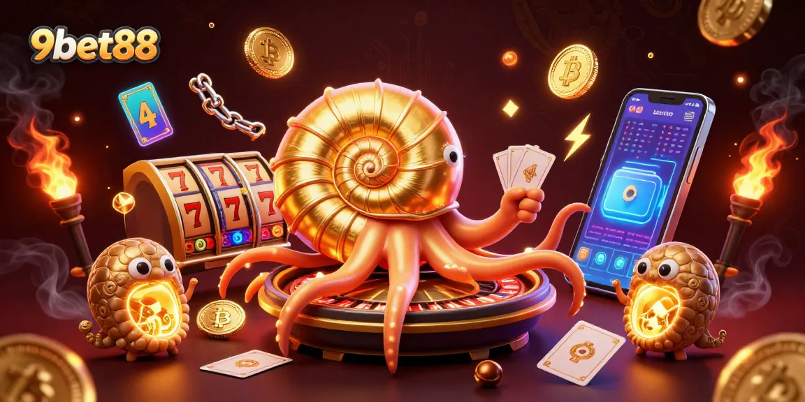 Experience thrilling gameplay at 9bet88 with vibrant casino action and glowing cryptocurrency elements.