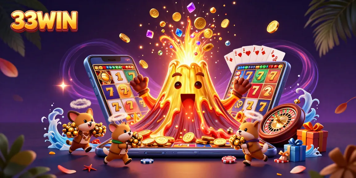 Experience the excitement of slots at 33WIN with a treasure-filled volcano and dynamic game elements.
