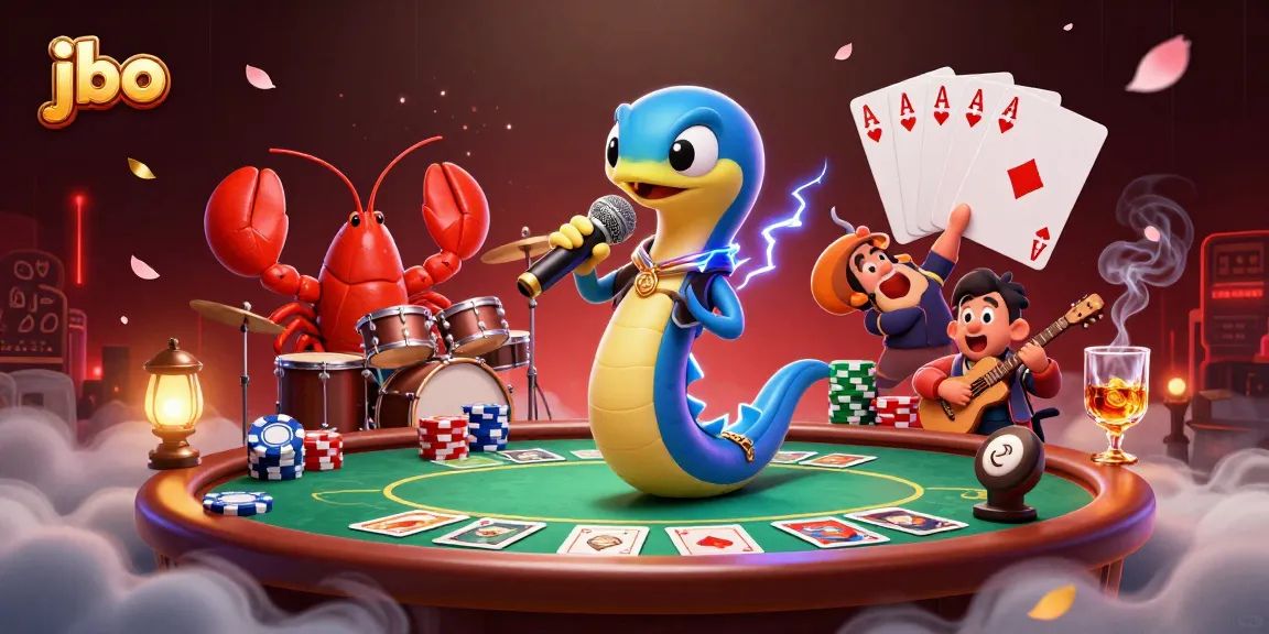 JBO unleashes excitement in a vibrant underwater casino scene with a DJ eel and poker action.